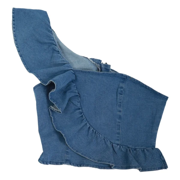 BLUSA DE DENIN DE UN HOMBRO CON FARALADO