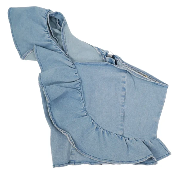 BLUSA DE DENIN DE UN HOMBRO CON FARALADO