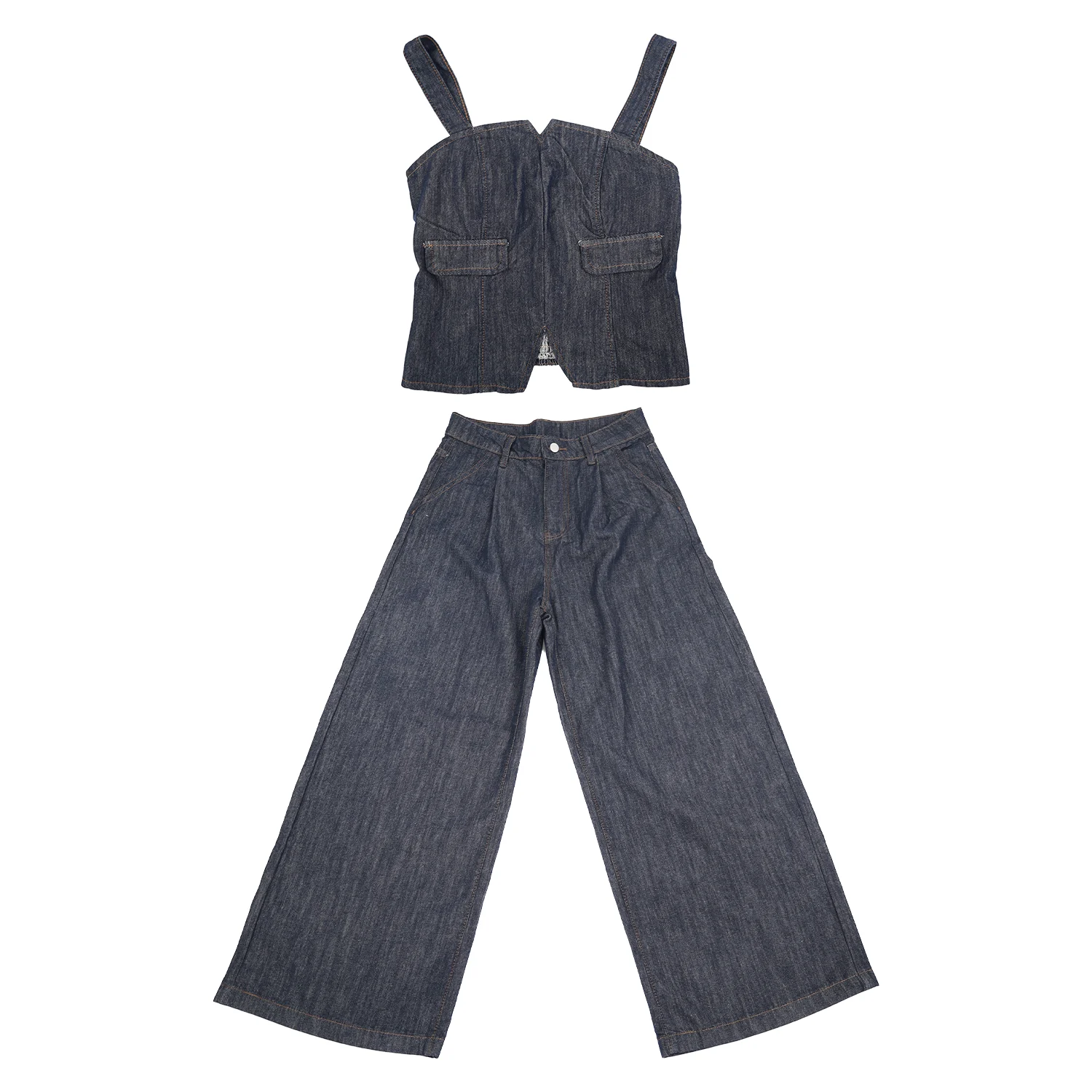 CONJUNTO DE DENIN TOP CON TIRANTES Y PANTALON AZUL LAVADO OSCURO 14118391942 L (3) CONJUNTO DE DENIN TOP CON TIRANTES Y PANTALON - Image 1