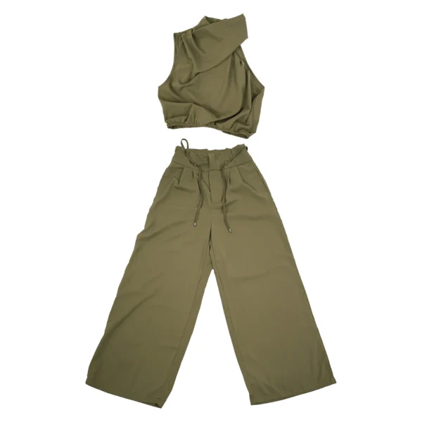 CONJUNTO DE TOP SIN MANGAS DE CUELLO ALTO Y PANTALON ANCHO